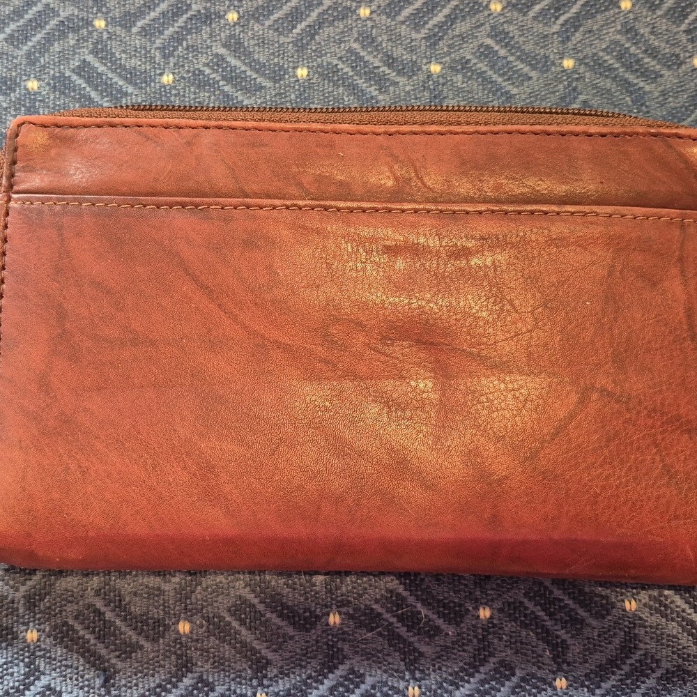 Double Zippered Leather Wallet - Brown